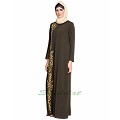Front open embroidered abaya- Olive Green